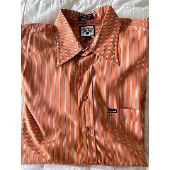 Faconnable Men's Orange & White Stripes Long Sleeves Button Down Shirt Size XL - Picture 5 of 5